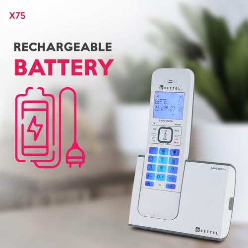 Beetel Newly Launched X75 2.4Ghz Cordless Landline,Dual Mode DTMF/FSK,1 Line 7segment LCD Display& Blue LED Backlit,Illuminated Keypad,2 Way Speaker Phone,6 Step ringer volume Control(Grey/White)(X75)