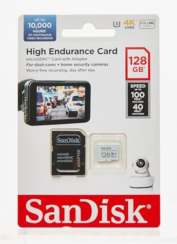 SanDisk 128GB High Endurance Video MicroSDXC Card with Adapter for Dash Cam and Home Monitoring Surveillance Systems - C10, U3, V30, 4K UHD, Micro SD Card - SDSQQNR-128G-GN6IA