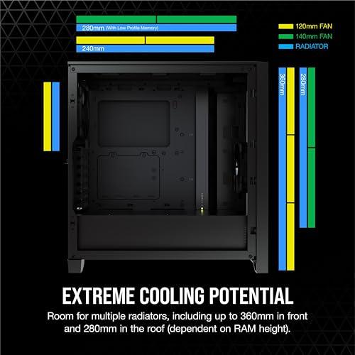 Corsair Tempered Glass, Alloy Steel 4000D Airflow Tempered Glass Mid-Tower ATX Case, Black (CC-9011200-WW)