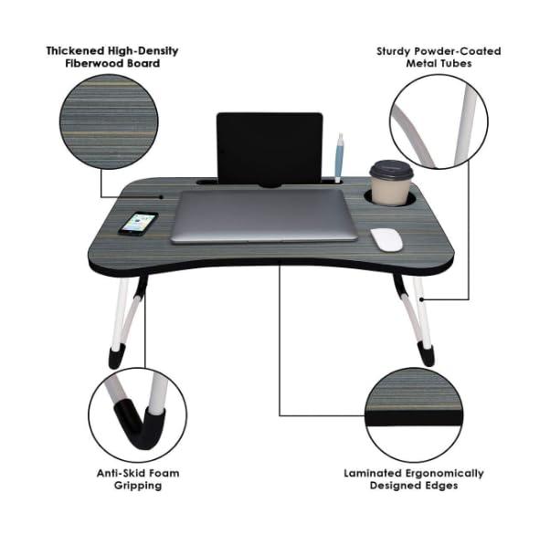 SOLIAM Each Study Table/Bed Table/Foldable and Portable Wooden/Writing Desk for Office/Home/School (Black)