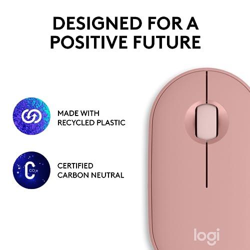 Logitech Pebble Mouse 2 M350s Slim Bluetooth Wireless Mouse, Portable, Lightweight, Customisable Button, Quiet Clicks, Easy-Switch for Windows, macOS, iPadOS, Android, Chrome OS - Tonal Rose