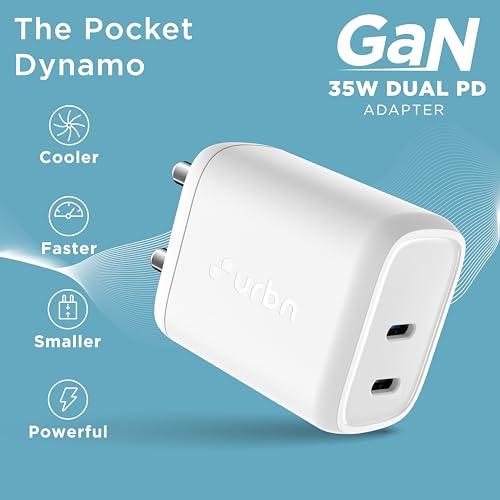 URBN 35W USB C Samsung Gan Charger|2X Faster Charging|Dual Power Delivery (Pd) Adapter|Made in India|Samsung Galaxy S22/S21/S20/Ultra/Note/M-Series|for iPhone 15,Oneplus,Pixel,Mi Redmi&More