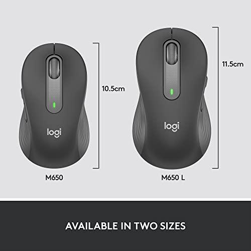 Logitech Signature M650 Wireless Mouse - for Small to Medium Sized Hands, 2-Year Battery, Silent Clicks, Customisable Side Buttons, Bluetooth, for PC/Mac/Multi-Device/Chromebook -Graphite