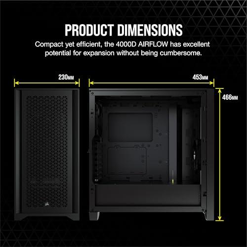 Corsair Tempered Glass, Alloy Steel 4000D Airflow Tempered Glass Mid-Tower ATX Case, Black (CC-9011200-WW)