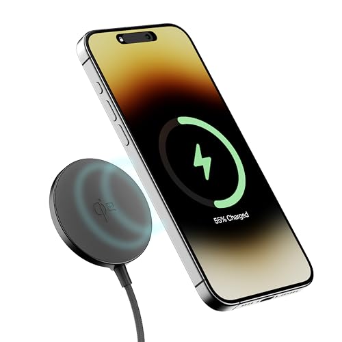 Ambrane 15W Qi-2 MagSafe Wireless Charger with 60W Type C Cable for iPhone 15/15 Pro/15 Pro Max, iPhone 14/14 Pro/14 Pro Max, iPhone 13/12, Samsung & Qi-2 Device + Magnetic Ring (AerosynQ B, Black)