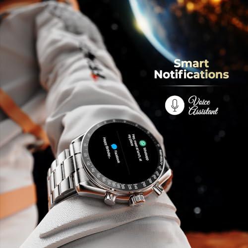 Fire-Boltt Moonwatch 36.3mm (1.43 inch) AMOLED Display, Wireless Charging, Metallic Frame, Stainless Steel Luxury Straps, Complete Health Suite, Bluetooth Calling, Sports Modes (Silver)