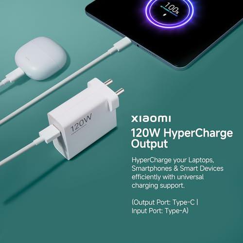 Mi Xiaomi 120W Hyper Charge Adapter with 6A Hyper Charge Cable - Fast Charging for Mobile & Laptop, MacBook | Universal Compatibility | Efficient Power Delivery (White)