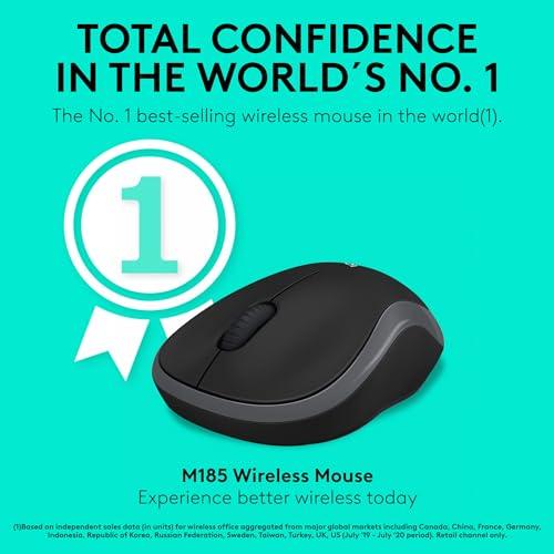 Logitech M186 Wireless Mouse, 2.4GHz with USB Mini Receiver, 12-Month Battery Life, 1000 DPI Optical Tracking, Ambidextrous, Compatible with PC, Mac, Laptop