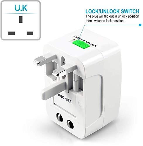 Upix Universal Travel Adapter with 125V 6A, 250V Surge/Spike Protected Electrical Plug (White)