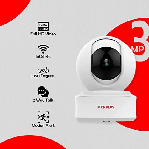 CP PLUS 3MP Full HD Smart Wi-fi CCTV Home Security Camera | 360° View | 2 Way Talk | Cloud Monitor | Motion Detect | Night Vision | Supports SD Card, Alexa & Ok Google | 15 Mtr, White- CP-E31A