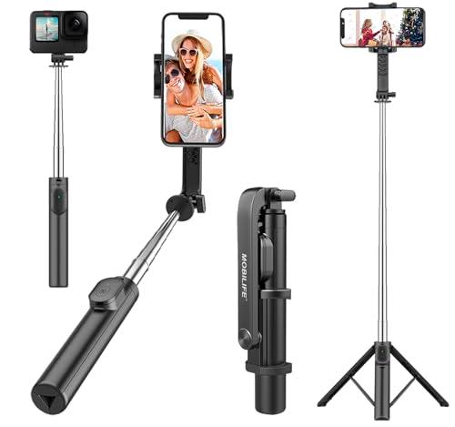 Mobilife Portable Selfie Stick with Tripod Stand Reinforced 96cm/37.8 inch Long 4 in 1 Bluetooth Selfie Stick Tripod Compact Stable for Mobile Phone Gopro Vlogging Travel,Black