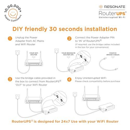 RESONATE RouterUPS CRU9V, UPS for WiFi Router | Up to 4 Hours Power Backup | Mini UPS | 1 Year Warranty | Replacable Battery | Wall Mount | Compatible with 9V, 1A WiFi Routers