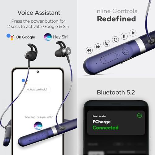 Boult Audio Just Launched FCharge Bluetooth Earphones with 40H Playtime, Zen ENC Mic, Dual Device Connectivity, Type C Fast Charging, 14.2mm Bass Driver, Made in India, IPX5 Silicon Neckband (Blue) - Triveni World