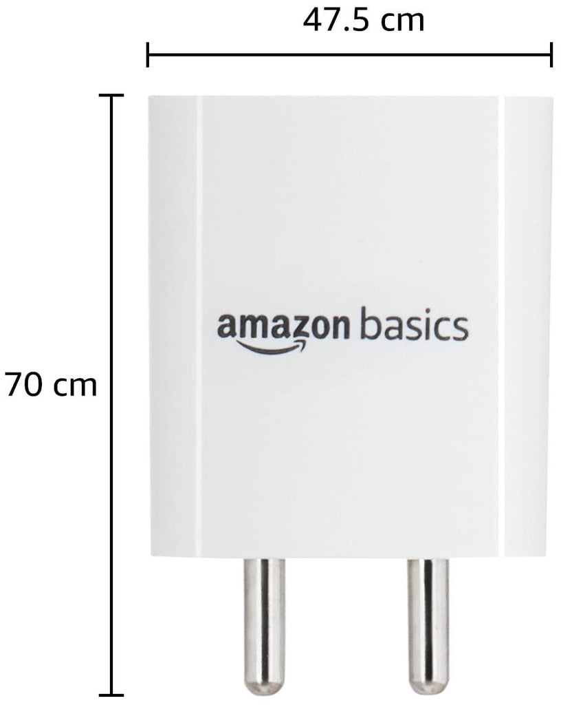 Amazon Basics 24 Watts Phone Charger for Type C Adapter with Charging Without Cable Easy to Carry Dual Output (White)