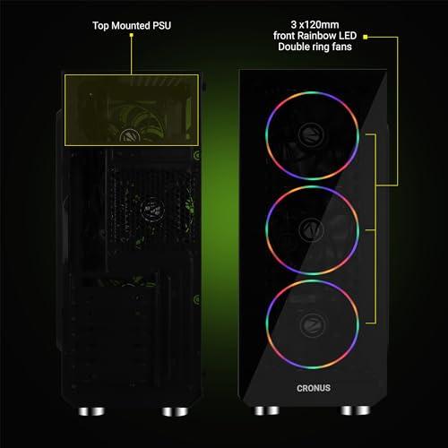 Zebronics ZEB-CRONUS Premium Gaming Cabinet with Mirror Finish Tempered Glass On Front,Tempered Glass On Side & 4 x120mm Rainbow Double Ring LED Fans