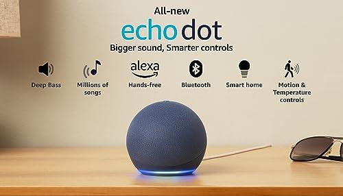 Certified Refurbished Echo Dot (5th Gen) | Smart speaker with Bigger sound, Motion Detection, Temperature Sensor, Alexa and Bluetooth| Blue