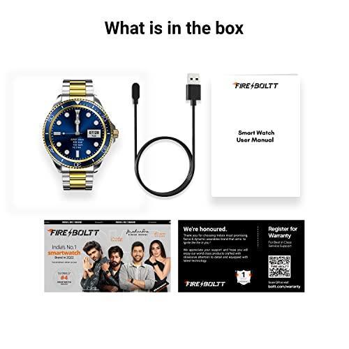 Fire-Boltt Quantum Luxury & Sporty Stainless Steel with Free Silicone Strap Smartwatch, 1.28" Bluetooth Calling, 2 Looks in 1 Watch, High Resolution of 240 * 240 Px & TWS Connection (Sapphire Gold) - Triveni World