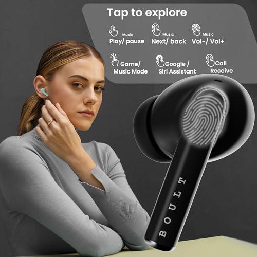 Boult Audio W20 Truly Wireless in Ear Earbuds with 35H Playtime, Zen™ ENC Mic, 45ms Low Latency, 13mm Bass Drivers, Type-C Fast Charging, Made in India, Touch Controls, IPX5 ear buds TWS (Space Black)