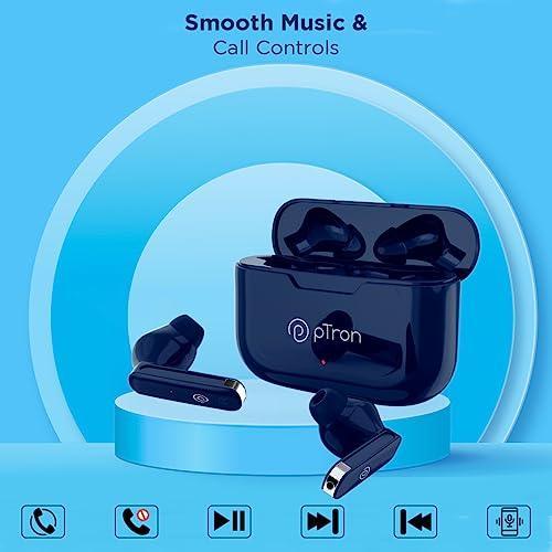 pTron Bassbuds Duo in Ear Earbuds with 32Hrs Total Playtime, Bluetooth 5.1 Wireless Headphones, Stereo Audio, Touch Control TWS, with Mic, Type-C Fast Charging, IPX4 & Voice Assistance (Blue) - Triveni World