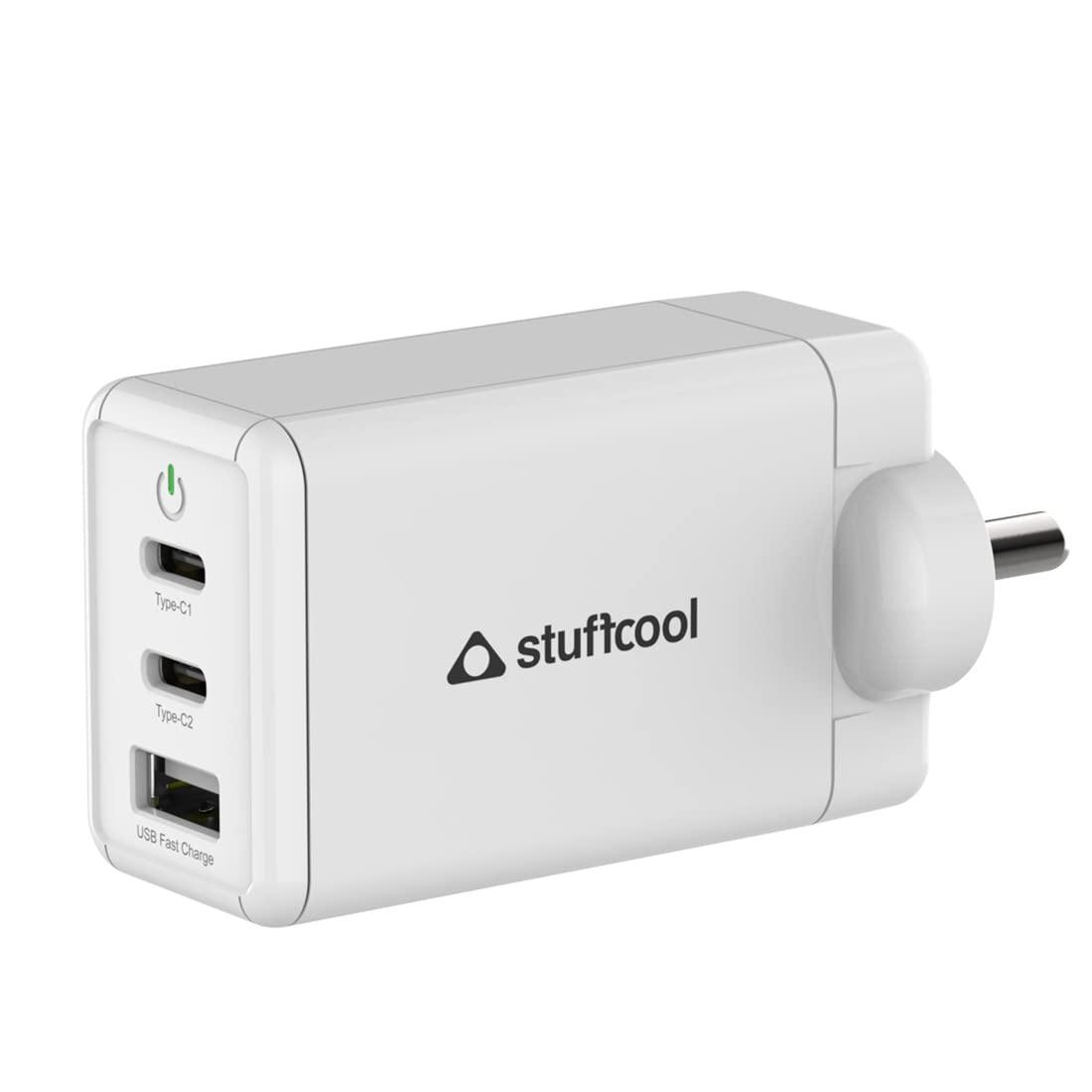 Stuffcool Nova 65W GaN Charger Made in India 3 Ports Supports Samsung PPS Super Fast Charging 2.0, Compatible with macbooks laptops iPhones iPads, samsungs, Pixels