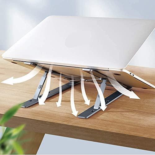 STRIFF Laptop Tabletop Stand, Fold-Up, Adjustable, Ventilated, Portable Holder For Desk, Aluminum Foldable Laptop Ergonomic Compatibility With Up To 15.6-Inch Laptop, All Mac, Tab, And Mobile (Silver)