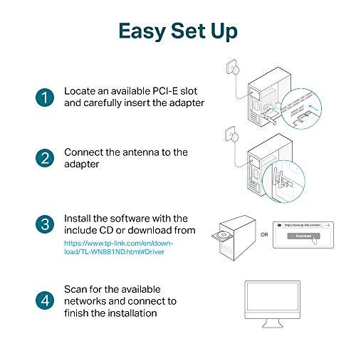 TP-Link TL-WN881ND 300 Mbps Wireless N PCI Express Adapter, PCIe Network Interface Card for Desktop, Low-Profile Bracket Included, Supports Windows 11/10/8.1/8/7 and Linux, Black