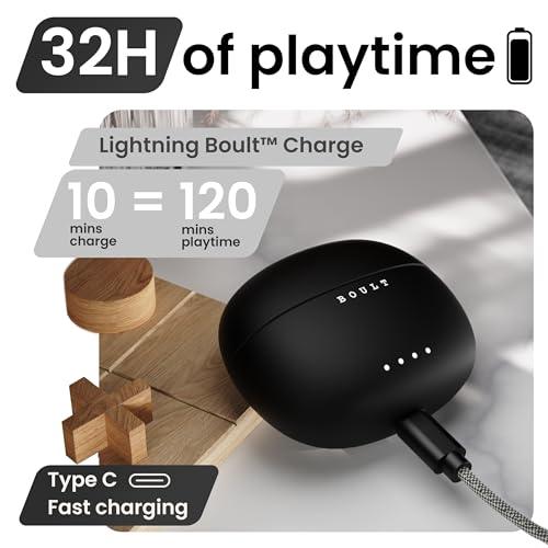 Boult Audio W20 Truly Wireless in Ear Earbuds with 35H Playtime, Zen™ ENC Mic, 45ms Low Latency, 13mm Bass Drivers, Type-C Fast Charging, Made in India, Touch Controls, IPX5 ear buds TWS (Space Black)