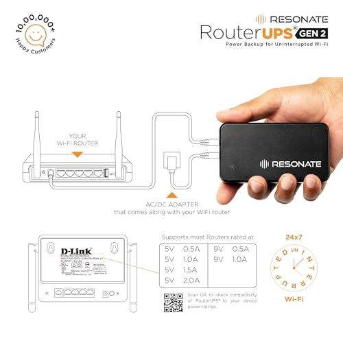 RESONATE RouterUPS Gen2| 3x2600mAh Battery| Zero Drop | UPS for WiFi Router| Upto 5-Hour Power Backup| BRP| RouterUPS Compatible with all 12V < 2A Devices, FTTH, Set Top Box, IoT, Mini Camera.