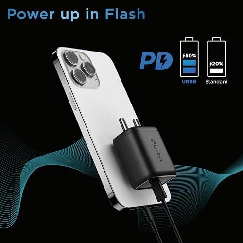 URBN 20W USB C iPhone GaN Charger | 2X Faster Charging | Power Delivery (PD) Adapter | Made in India | iPhone 15/14/13/12/11/Pro/Max/Mini | Samsung Galaxy | OnePlus, Pixel, Mi Redmi & More