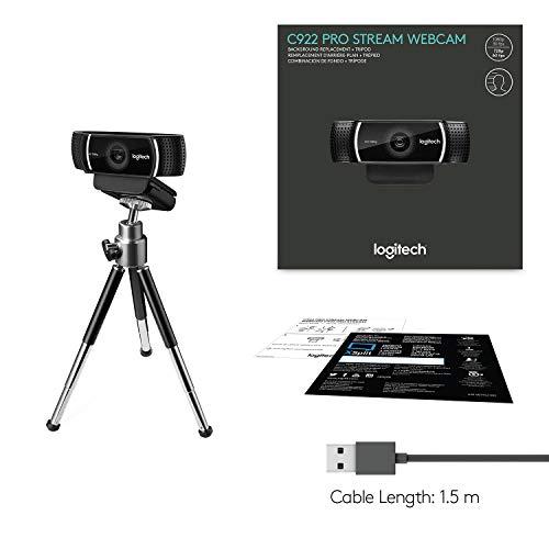 Logitech C922 Pro Stream Webcam, HD 1080p/30fps or HD 720p/60fps, Digital, Hyperfast Streaming, Stereo Audio, HD Light Correction, Autofocus, for YouTube, Twitch, XSplit - Black (960-001090)