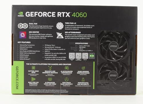 MSI Geforce RTX 4060 Ventus 2X Black 8G Oc 8Gb Gddr6 128-Bit Gaming Graphic Card, pci_e