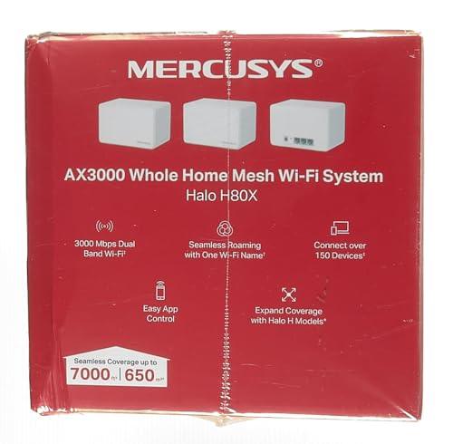 MERCUSYS Halo H80X Ax3000 Whole Home Mesh Wi-Fi 6 System|3000 Mbps Dual Band Wireless Gigabit Router|Seamless Roaming|Coverage Upto 7,000 Ft² (650 M²)|Pack of 3,White