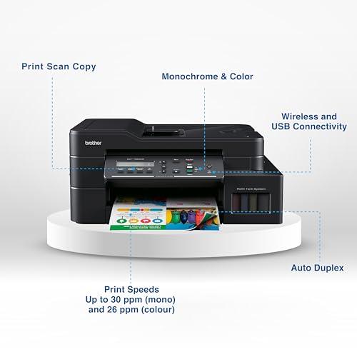 Brother DCP-T820DW Printer - Auto Duplex Printing, Print, Scan, Copy, ADF, WiFi/LAN/USB, Print Up To 15K Pages In Black And 5K In Color Each For (CMY), Get An Extra Black Ink Bottle, Free Installation