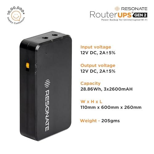 RESONATE RouterUPS Gen2| 3x2600mAh Battery| Zero Drop | UPS for WiFi Router| Upto 5-Hour Power Backup| BRP| RouterUPS Compatible with all 12V < 2A Devices, FTTH, Set Top Box, IoT, Mini Camera.