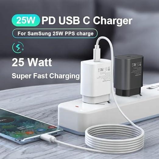 Sounce 25W Type-C Travel Adapter & USB C Cable Combo Mobile Charger Super Fast Charging Adaptor with PD Charging for Samsung Galaxy S24 Ultra S23 S22 S21 fe S20 S20+ M14 5G M34 M54 M53 5g M33 - White