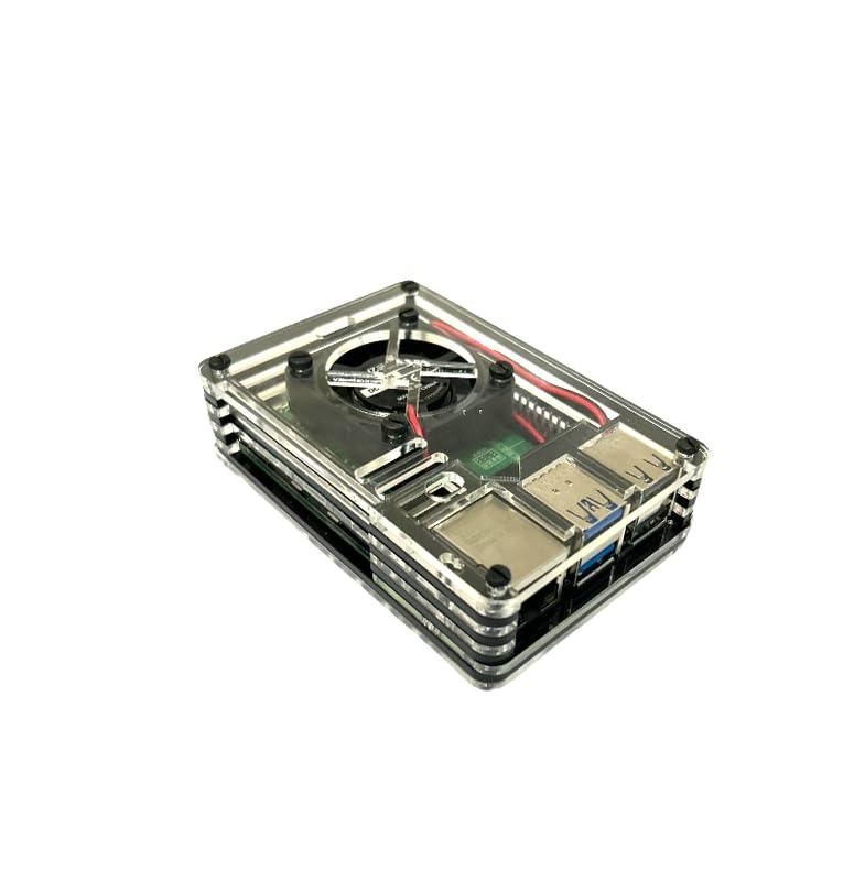 Rpi shop - Black Stripped layer Acrylic Case for Raspberry Pi 5, with Fan and Heatsinks Compatible with Raspberry Pi 5 4GB/8GB, 9 layers, Also compatible with cooler module