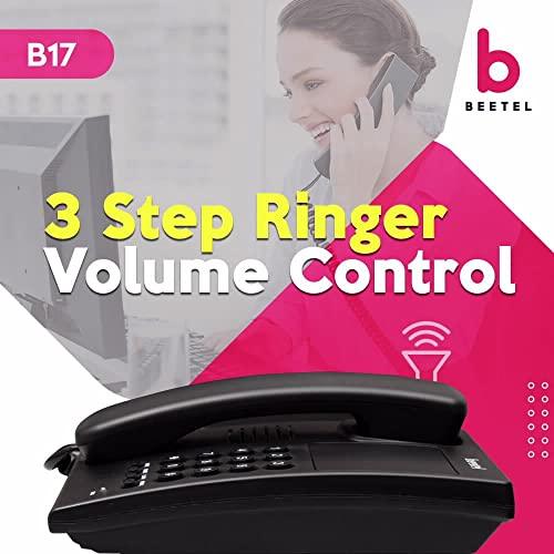 Beetel B17 Corded Landline Phone, Ringer Volume Control, LED for Ring Indication, Wall/Desk Mountable, Elegant Design,Clear Call Quality,Mute/Pause/Flash/Redial Function (Made in India) (Black)(B17)