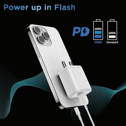 URBN 20W USB C iPhone Gan Charger|2X Faster Charging Compatible with Cellularphone|Power Delivery Adapter|Made in India|iPhone 15/14/13/12/11/Pro/Max/Mini|Samsung Galaxy|Oneplus,Pixel,Mi Redmi&More