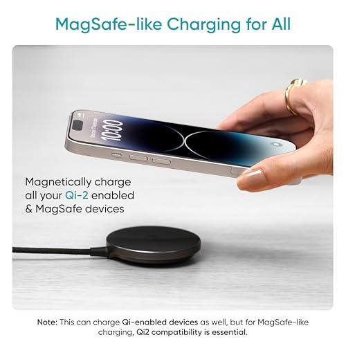 Ambrane 15W Qi-2 MagSafe Wireless Charger with 60W Type C Cable for iPhone 15/15 Pro/15 Pro Max, iPhone 14/14 Pro/14 Pro Max, iPhone 13/12, Samsung & Qi-2 Device + Magnetic Ring (AerosynQ B, Black)