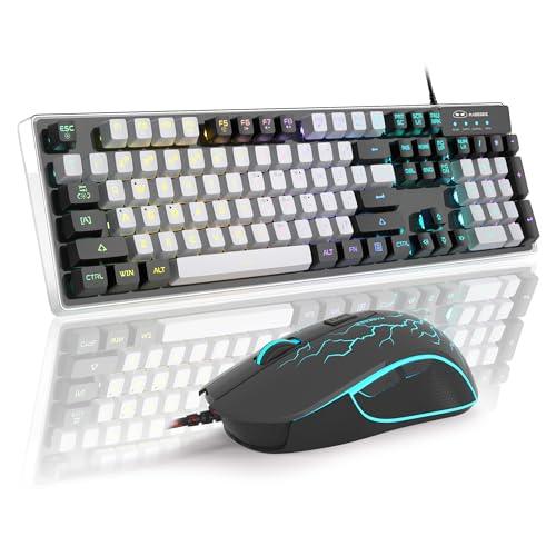 MageGee Gaming Keyboard and Mouse Combo, K1 LED Rainbow Backlit Wired Keyboard with 104 Key Computer PC Gaming Keyboard for PC/Laptop(Black & Gray)