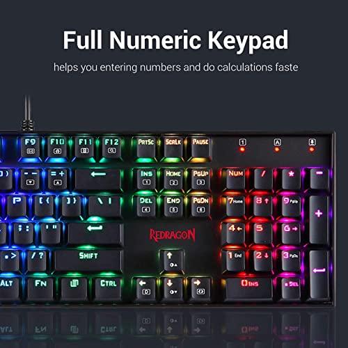 Redragon K551 RGB LED Backlit Wired Mechanical Gaming Keyboard with Numlock Keys for Windows PC (Black, Blue Switches)