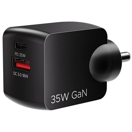 boAt 35W GaN Wall Charger w/GaN Chip Tech, Fast Charging w/PD,PPS & QC 3.0, Compatible w/iPhone 16/15/14/13, Samsung S23/S24, Vivo, Oppo, Oneplus & Smart IC Protection(Sleek Black)