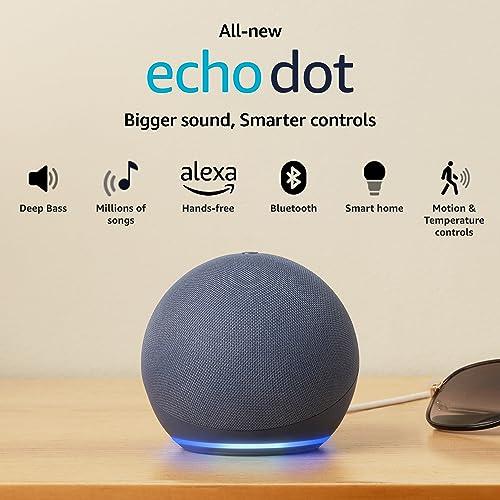 Certified Refurbished Echo Dot (5th Gen) | Smart speaker with Bigger sound, Motion Detection, Temperature Sensor, Alexa and Bluetooth| Blue