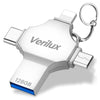 Verilux® Pendrive 128GB 4 in 1 Flash Drive with Light-ning, Micro USB, USB A, Type-C Interface Mini Hangable PenDrive for iOS & Android Compatible with iPhone, iPad, Android, PC and More Devices