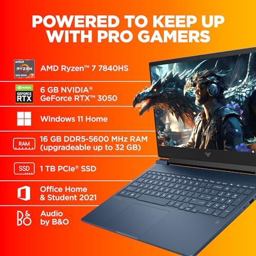 HP Victus Windows 11 Home Gaming Laptop,Amd Ryzen 7 7840Hs Ai Powered,6Gb Rtx 3050 Gpu,16.1-Inch (40.9 Cm),95W Tgp,Fhd,IPS,144Hz,16Gb Ddr5,1Tb Ssd,Rgb Backlit Kb,B&O (Mso,Blue,2.29 Kg),S0089Ax