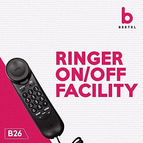 Beetel B26 Corded Slim Landline Phone,Ringer Volume Control,Wall/Desk Mountable,Ringer On/Off Switch,Clear Call Quality,Compact Design,Tone Pulse/Flash/Redial Function (Made in India) (Black)(B26)