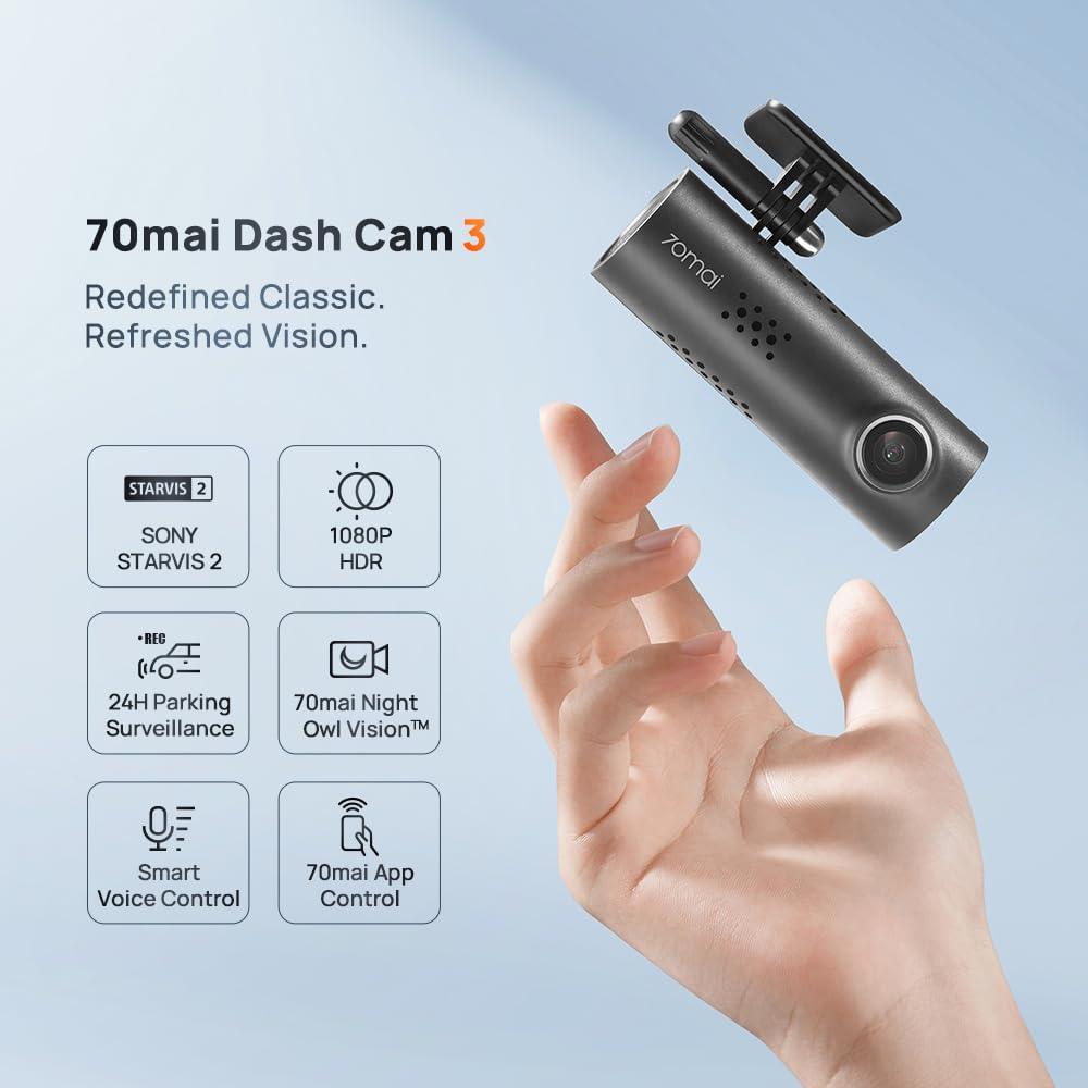 70mai M200 HDR DashCam 3, STARVIS 2 IMX662, 1080P with HDR Imaging, F1.8 Large Aperture, MaiColor Vivid+ Solution, Night Owl Vision, Voice Control, WiFi, Optional Parking Mode, Upto 128GB Supported