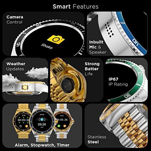 Fire-Boltt Quantum Luxury & Sporty Stainless Steel with Free Silicone Strap Smartwatch, 1.28" Bluetooth Calling, 2 Looks in 1 Watch, High Resolution of 240 * 240 Px & TWS Connection (Sapphire Gold) - Triveni World