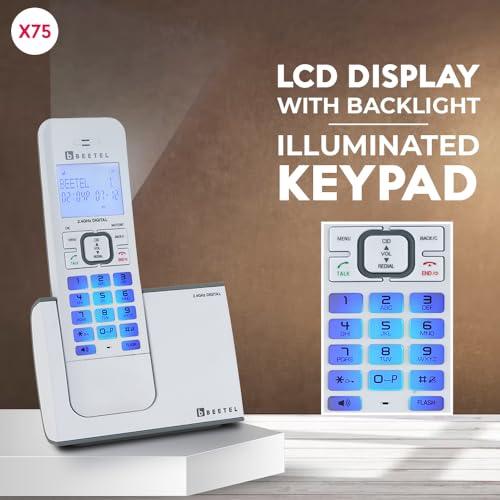 Beetel Newly Launched X75 2.4Ghz Cordless Landline,Dual Mode DTMF/FSK,1 Line 7segment LCD Display& Blue LED Backlit,Illuminated Keypad,2 Way Speaker Phone,6 Step ringer volume Control(Grey/White)(X75)