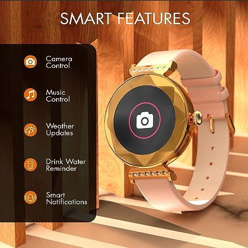 Fire-Boltt Emerald Gemstone-Studded Diamond Cut Smart Watch with 1.09” HD Display, Multiple Sports Modes, Health Suite, Wireless Charging, IP68 with Additional Stainless Steel Strap (Rose Gold) - Triveni World